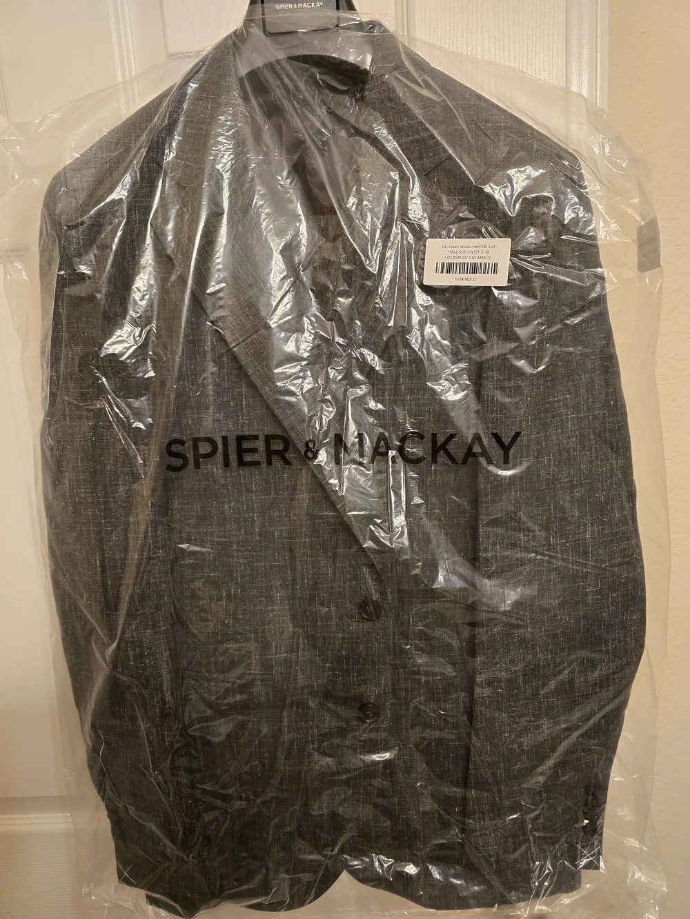 Men's Dark Green Textured Wool/Linen/Silk Suit - Jacket & Trousers